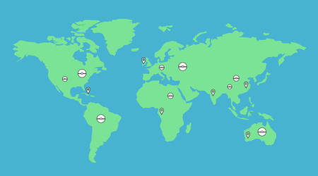 World map vector illustration continents and label