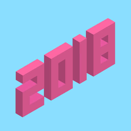 2018 happy new year, 3d isometric voxelの写真素材