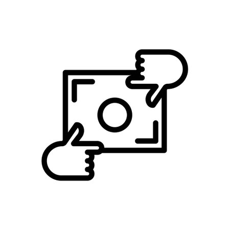 Hand holding photo camera shutter. Photography and photo studio hand drawn logo sketch. Vector design element, business sign, logo, identity, branding for business. Editable stroke.のイラスト素材