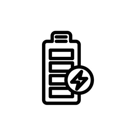 Battery fully charged icon in trendy line style design. Vector graphic illustration. Fully charged battery symbol for website, logo, app and interface design. Black icon vector designのイラスト素材
