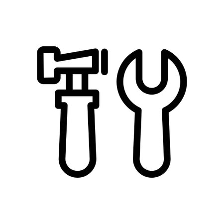 hammer and wrench vector illustration isolated sign symbol icon suitable for display, website, logo and designer. High quality black style vector iconのイラスト素材