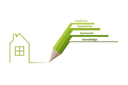 Abstract stock green pencil draw house concept vectorのイラスト素材