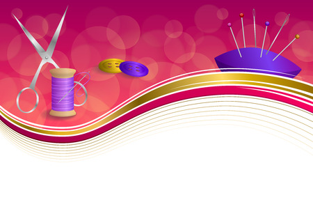 Background abstract sewing thread equipment scissors button needle pin pink violet red yellow gold ribbon frame illustration vectorのイラスト素材