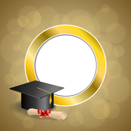 Background abstract beige education graduation cap diploma red bow gold circle frame illustration vectorのイラスト素材