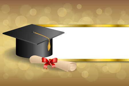 Abstract background beige education graduation cap diploma red bow gold stripes frame illustration vectorのイラスト素材
