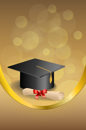 Background abstract beige education graduation cap diploma red bow frame vertical gold ribbon illustration vectorのイラスト素材