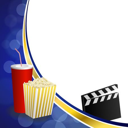 Background abstract blue gold drink popcorn movie clapper board frame illustration vectorのイラスト素材