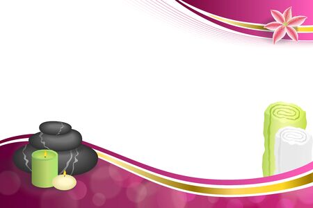 Background abstract pink beige spa salon therapy stones candle towel lily gold ribbon frame illustration vectorのイラスト素材