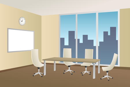 Office meeting room beige table chair window illustration vectorのイラスト素材