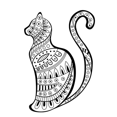 Abstract black white cat pattern illustration vectorのイラスト素材