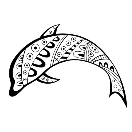 Abstract black white pattern dolphin illustrationのイラスト素材