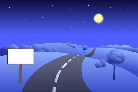 Landscape hills road billboard summer night illustrationのイラスト素材