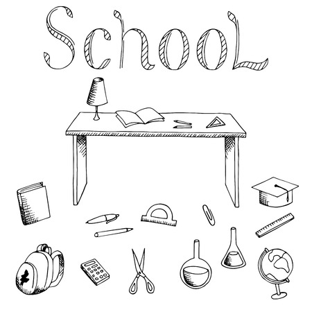 School graphic art black white isolated illustration vectorのイラスト素材