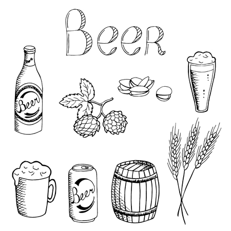 Beer graphic set art black white isolated illustration vectorのイラスト素材