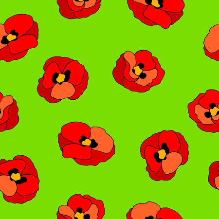 Poppy flower red green graphic art color seamless pattern illustration vectorのイラスト素材