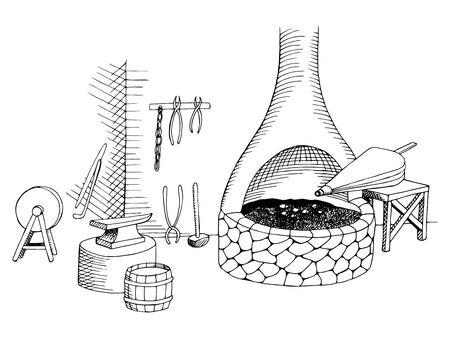 Smithy graphic art black white illustration vectorのイラスト素材