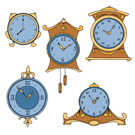 Clock graphic set art color isolated sketch illustration vectorのイラスト素材