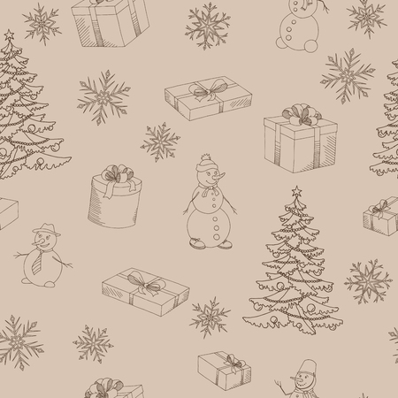 New year Christmas graphic beige seamless pattern sketch illustration vectorのイラスト素材