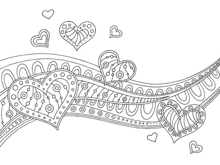 Pattern doodle black white heart graphic background illustration vectorのイラスト素材