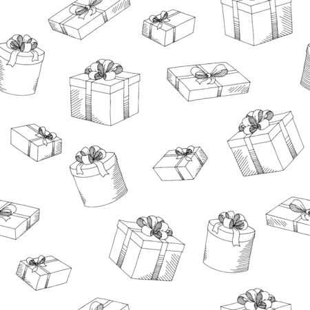 Present box black white sketch seamless pattern illustration vectorのイラスト素材