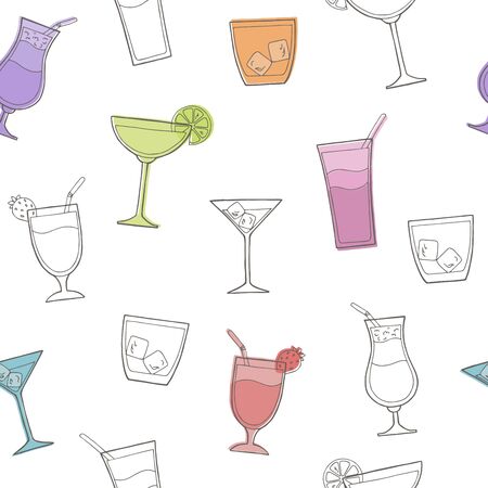 Cocktail glass drink seamless pattern graphic color sketch illustration vectorのイラスト素材