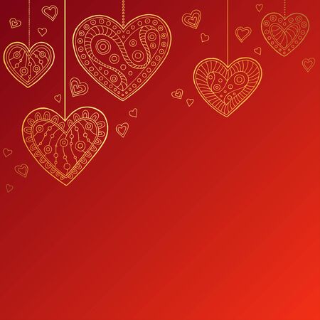 Heart graphic doodle red gold color background illustration vectorのイラスト素材