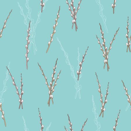 Pussy willow graphic color sketch seamless pattern illustration vectorのイラスト素材