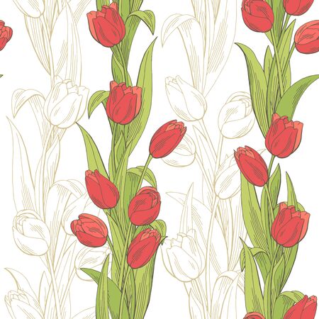 Tulip flower graphic red color seamless pattern sketch illustration vectorのイラスト素材