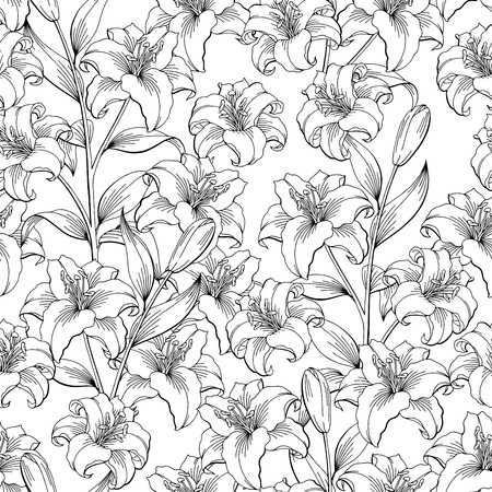 Lily flower graphic black white seamless pattern sketch illustration vectorのイラスト素材