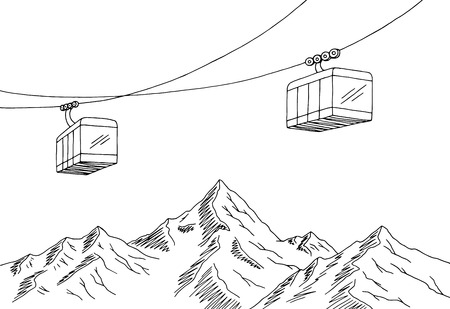 Cable car graphic mountain black white landscape sketch illustration vectorのイラスト素材