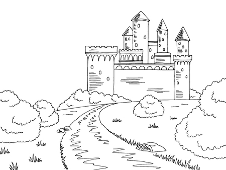 Castle road graphic black and white sketch illustration vectorのイラスト素材