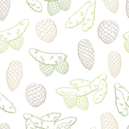 Fir branch graphic cone green color seamless pattern sketch illustration vectorのイラスト素材