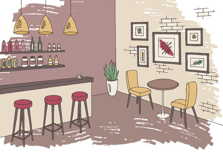 Cafe bar graphic color interior sketch illustration vectorのイラスト素材