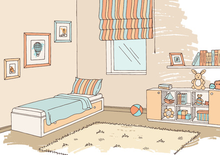 Children room graphic color interior sketch illustration vectorのイラスト素材