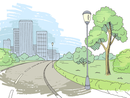 Street road graphic color city sketch illustration vectorのイラスト素材
