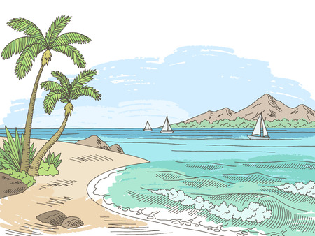 Sea bay coast graphic color sketch seascape illustration vectorのイラスト素材