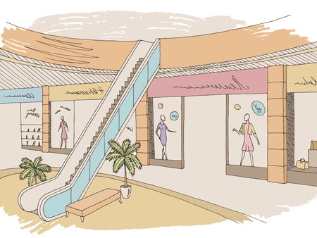 Shopping mall graphic color interior sketch illustration vectorのイラスト素材