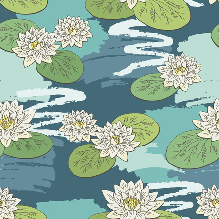 Water lily flower graphic color seamless pattern background sketch illustration vectorのイラスト素材
