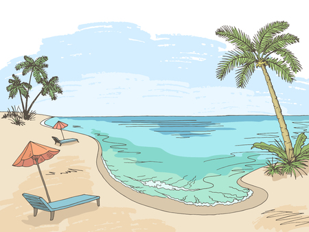 Sea coast graphic color sketch. Vector illustrationのイラスト素材