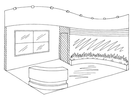 Exhibition stand graphic interior black white sketch illustration vectorのイラスト素材