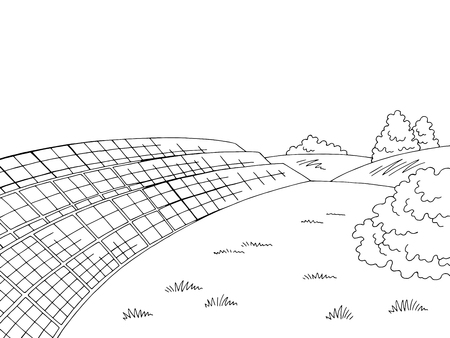 Solar power station graphic black white landscape sketch illustration vectorのイラスト素材