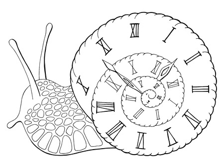 Snail clock graphic black white isolated sketch illustration vectorのイラスト素材