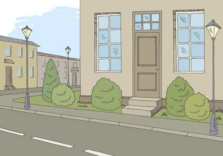 Street road graphic color city sketch illustration vectorのイラスト素材