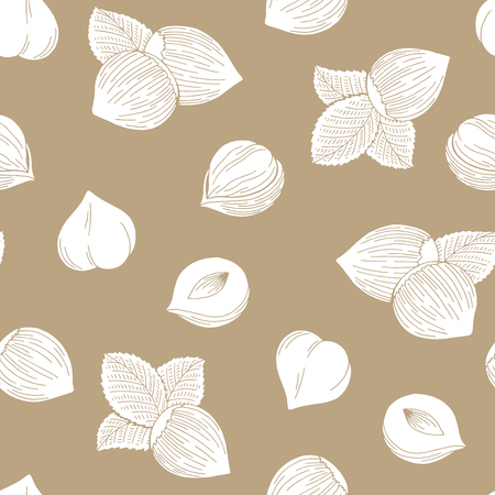 Hazelnut graphic color brown white seamless pattern sketch illustration vectorのイラスト素材