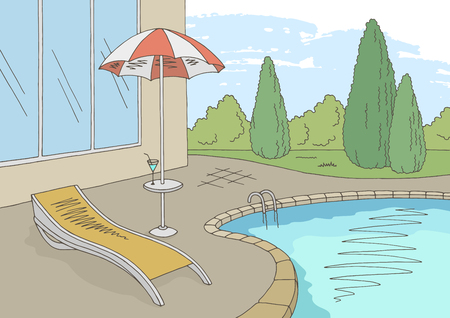 Swimming pool graphic color landscape sketch illustration vectorのイラスト素材