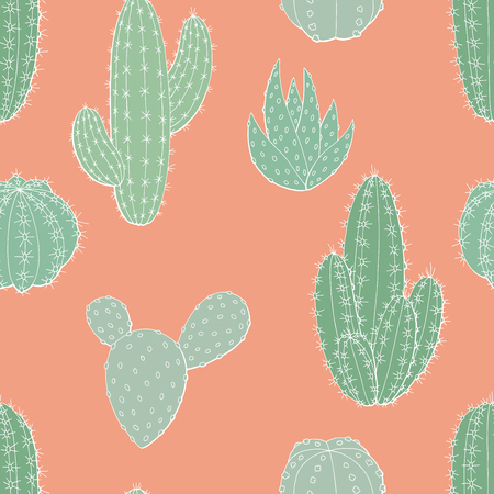 Cactus plant graphic green pink seamless pattern background vector illustrationのイラスト素材
