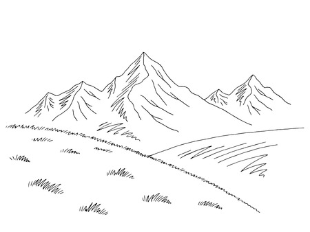 Mountains hill graphic black white landscape sketch illustration vectorのイラスト素材