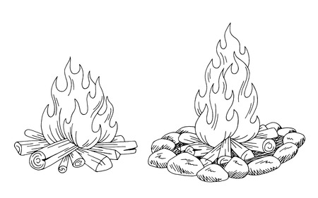 Bonfire graphic black white isolated sketch illustration vectorのイラスト素材