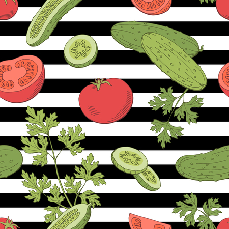 Vegetable graphic color sketch seamless pattern background illustration vectorのイラスト素材