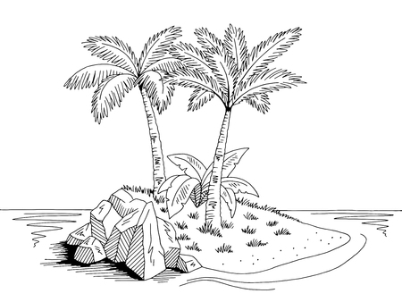 Island graphic black and white sketch illustration vectorのイラスト素材